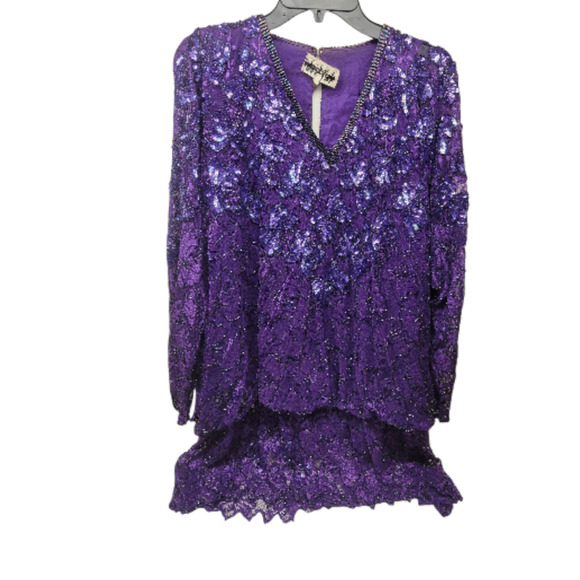 Vintage Judith Ann Plus 3X Purple Beaded Sequin 2pc Skirt Set Rayon - Picture 2 of 16